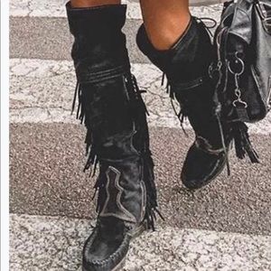 Over the knee Thigh high boots with fringe